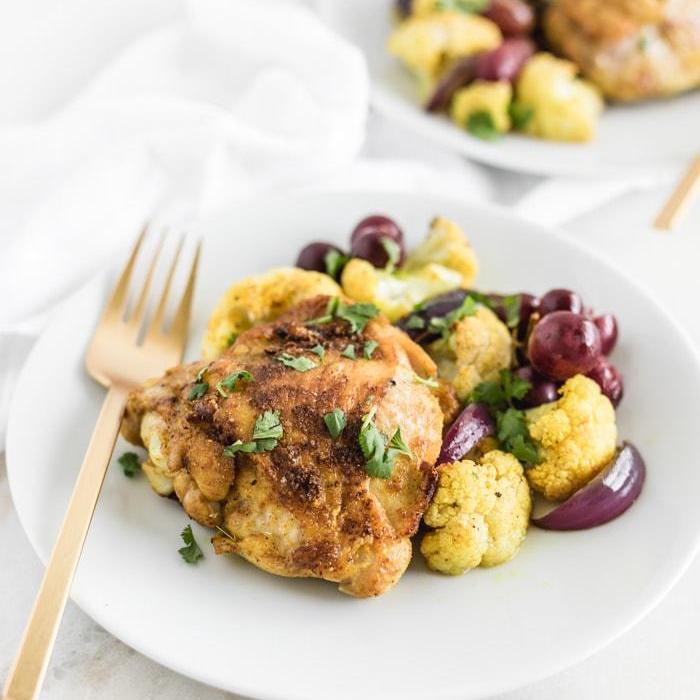 Honey Turmeric Sheet Pan Chicken with Cauliflower and Grapes